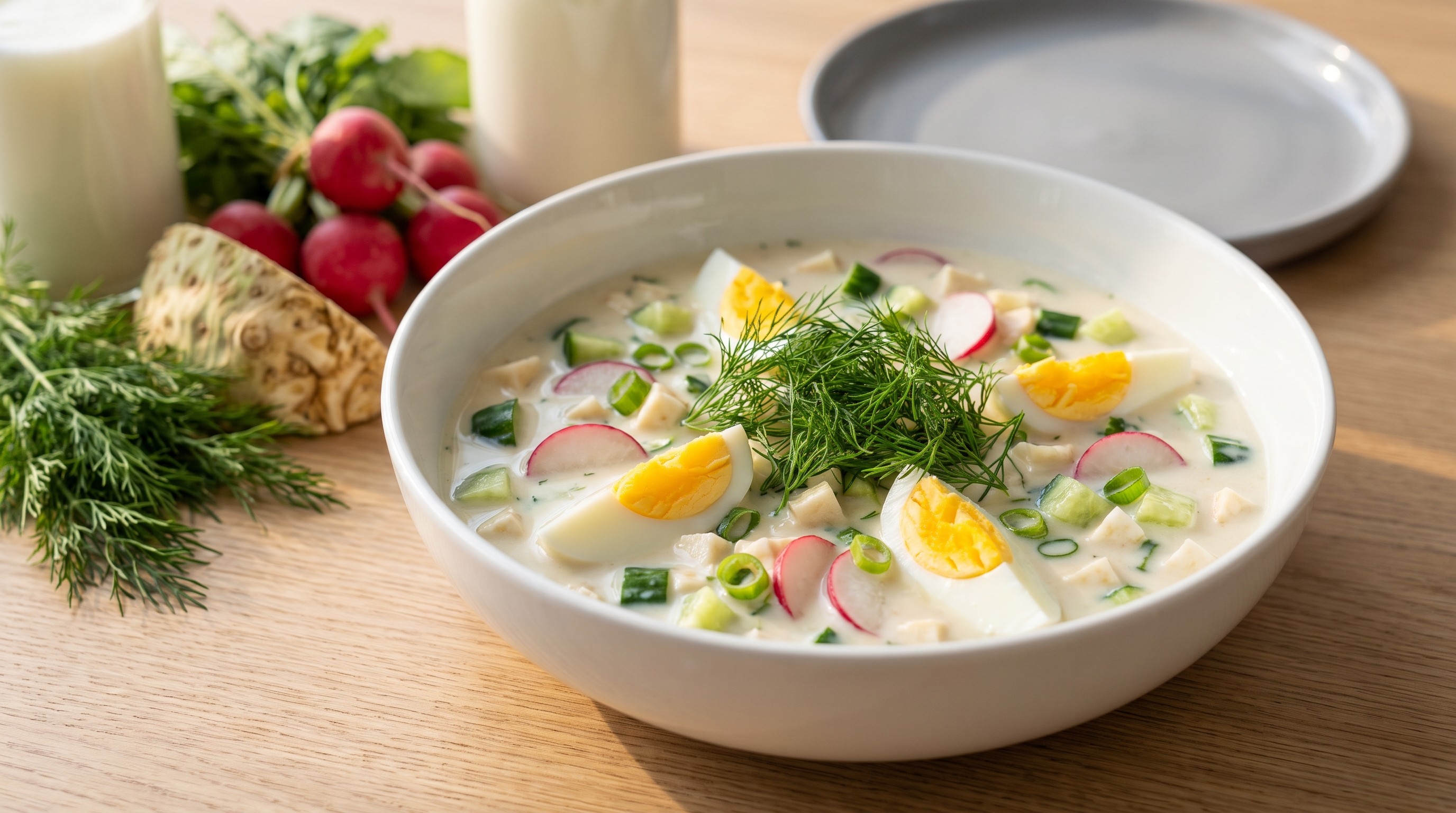 Lav-GI Okroshka med sellerirot (Kald kefirsoup) - Lav glykemisk oppskrift