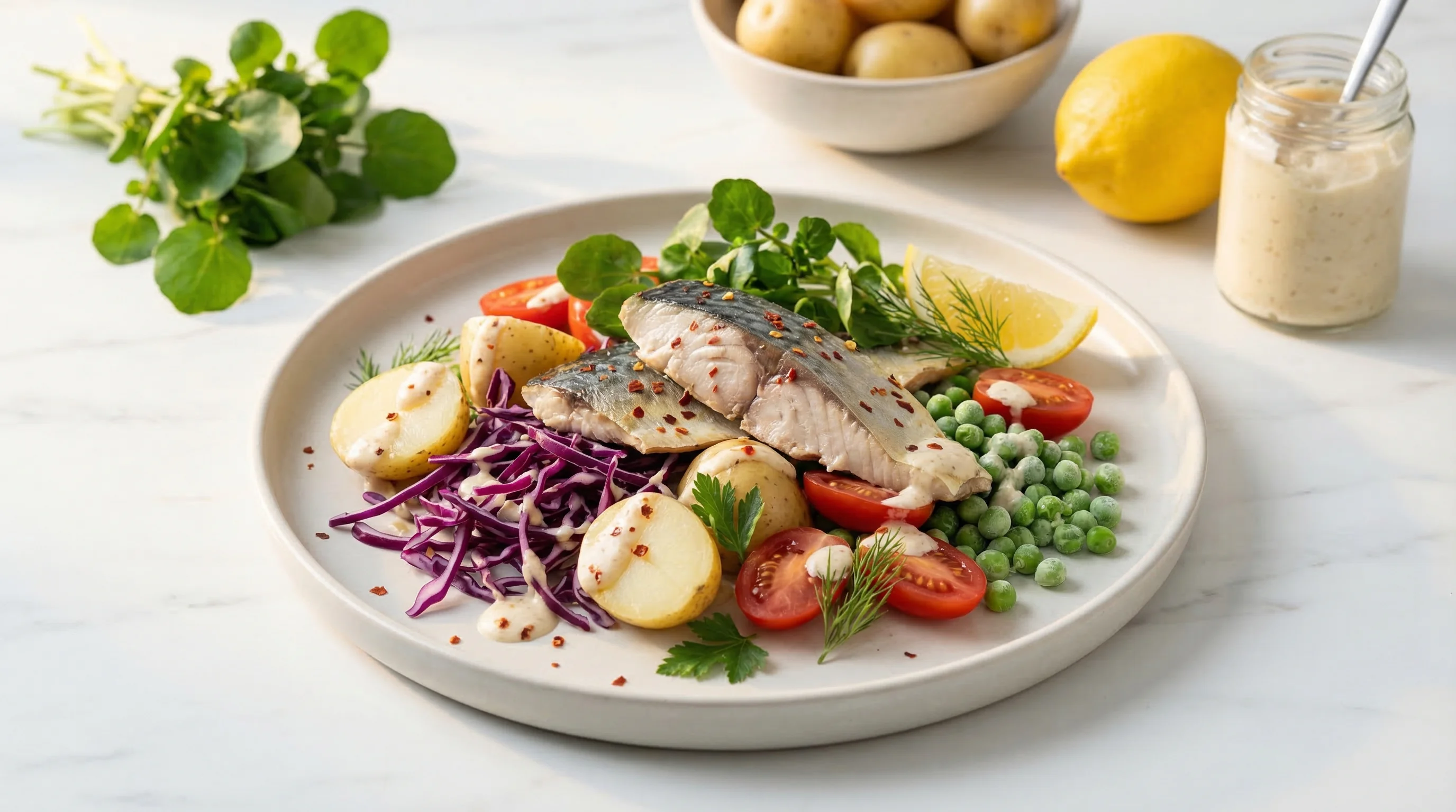 Mackerel, New Potato & Watercress Salad with Horseradish - Low Glycemic Recipe