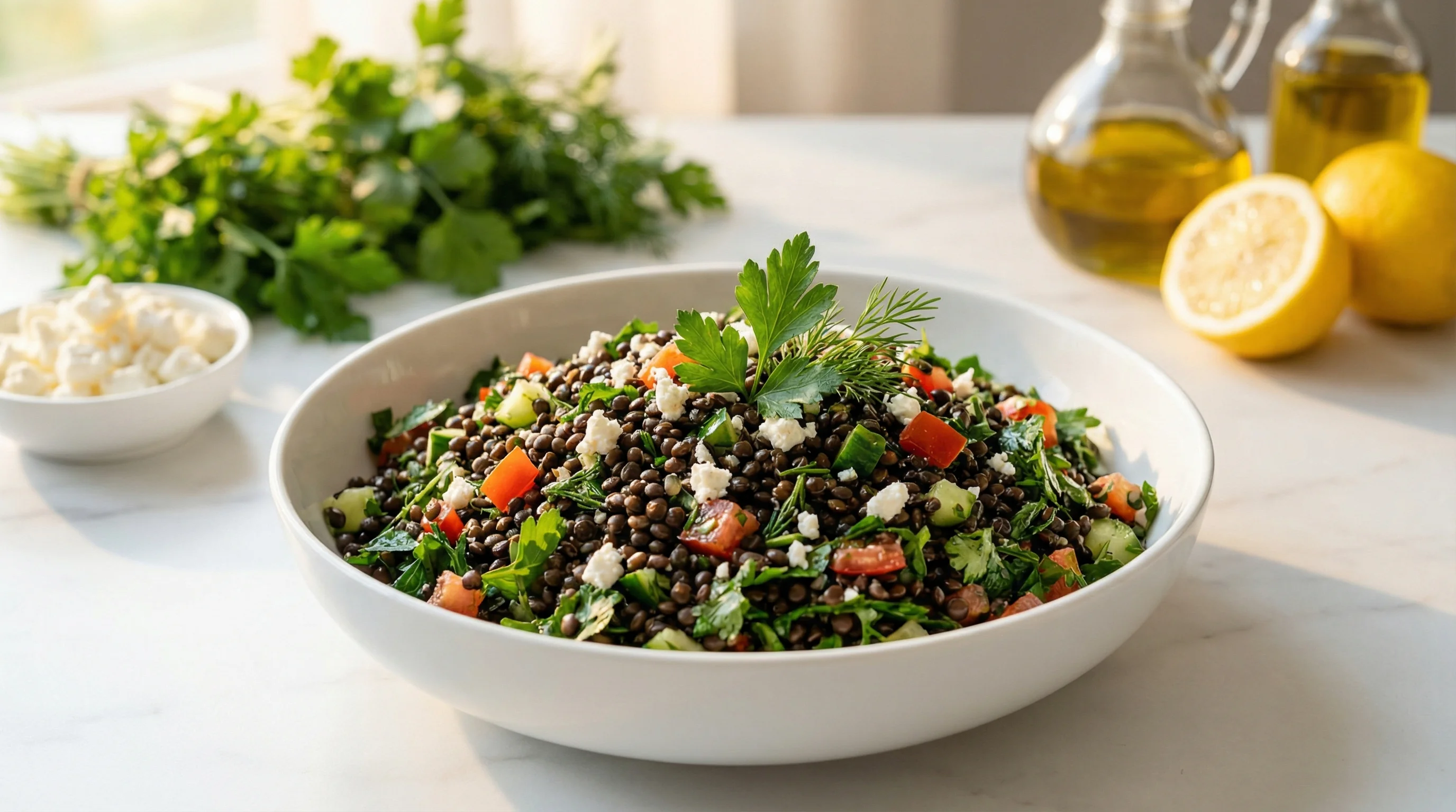Mediterranean Black Lentil Salad with Feta and Fresh Herbs - Low Glycemic Recipe