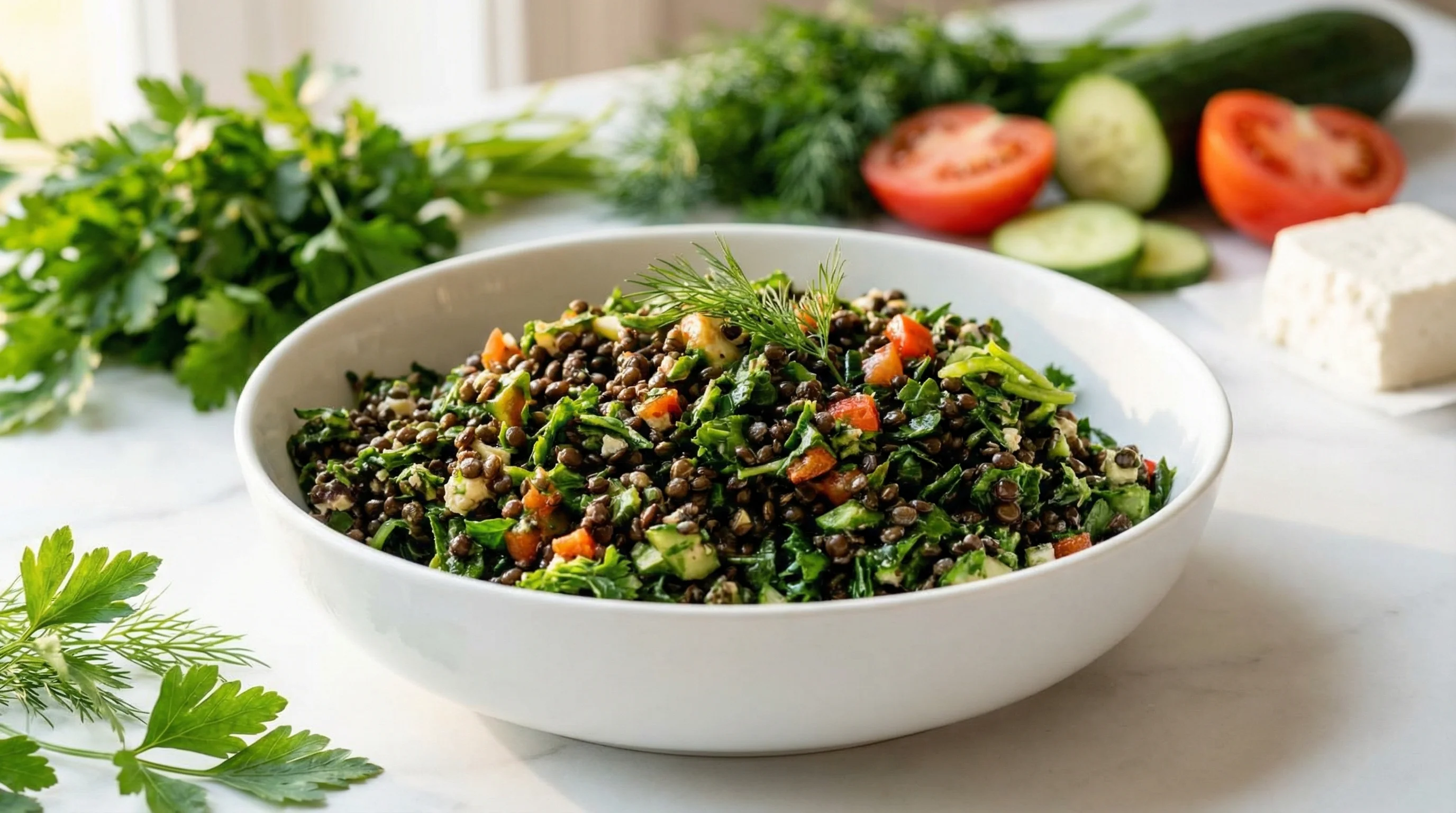Mediterranean Black Lentil Salad with Feta and Fresh Herbs - Low Glycemic Recipe