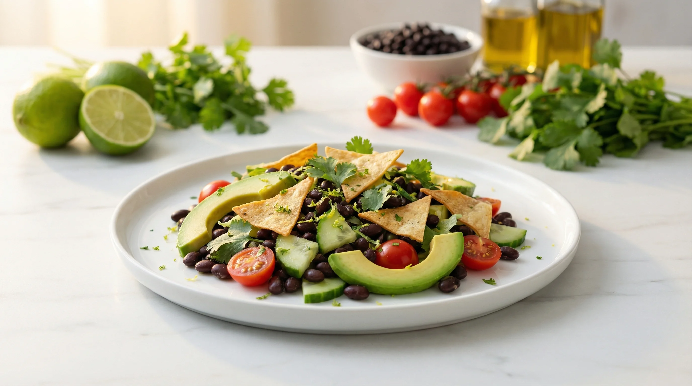Low-Glycemic Mexican Black Bean Salad with Baked Tortilla Chips - Low Glycemic Recipe
