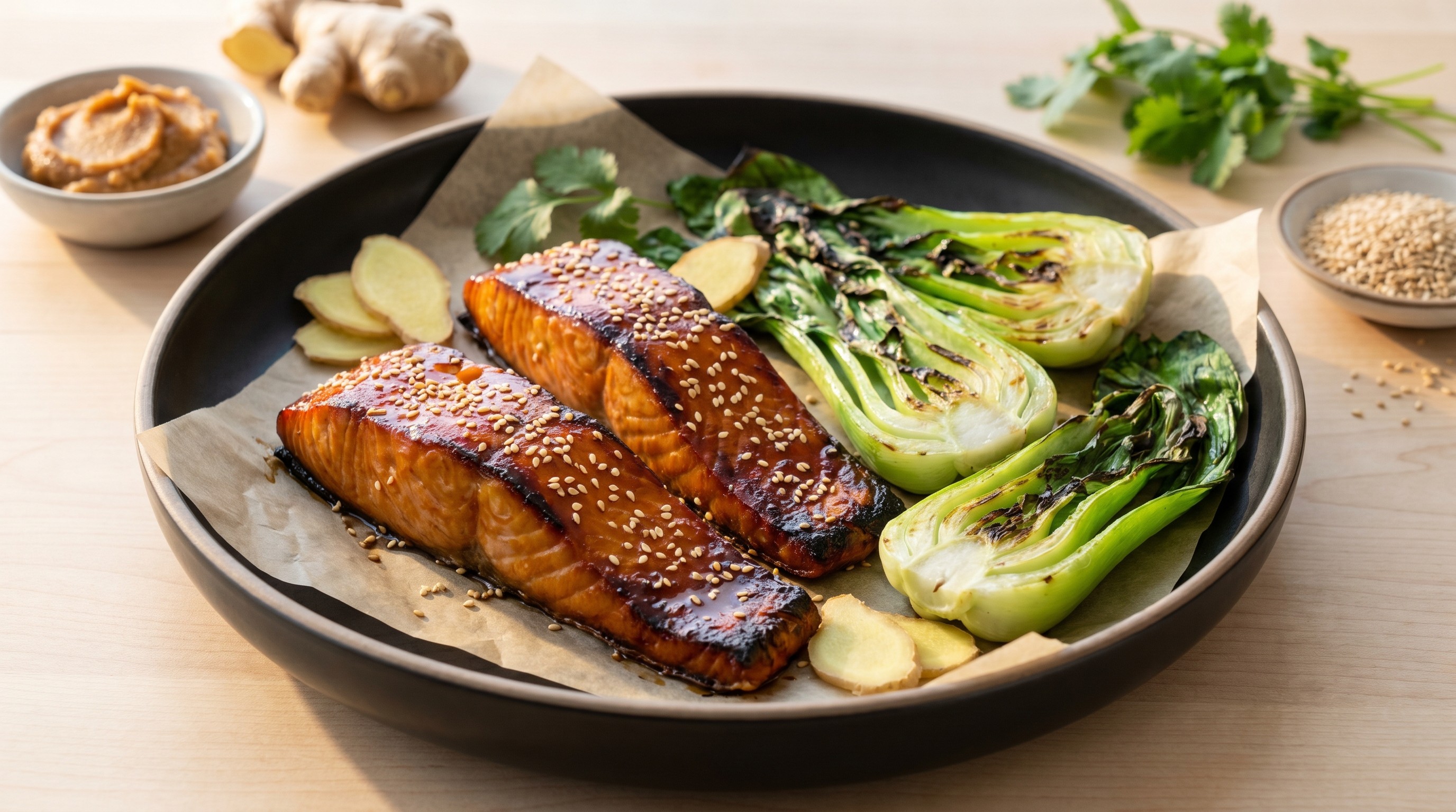 Miso-Glazed Salmon with Roasted Bok Choy - Low Glycemic Recipe