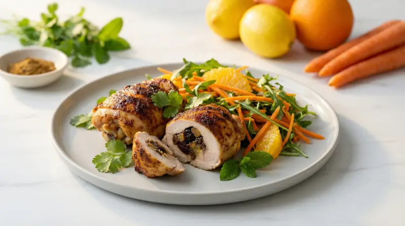 Spiced Moroccan Chicken Thighs with Citrus Carrot Salad - Low Glycemic Recipe