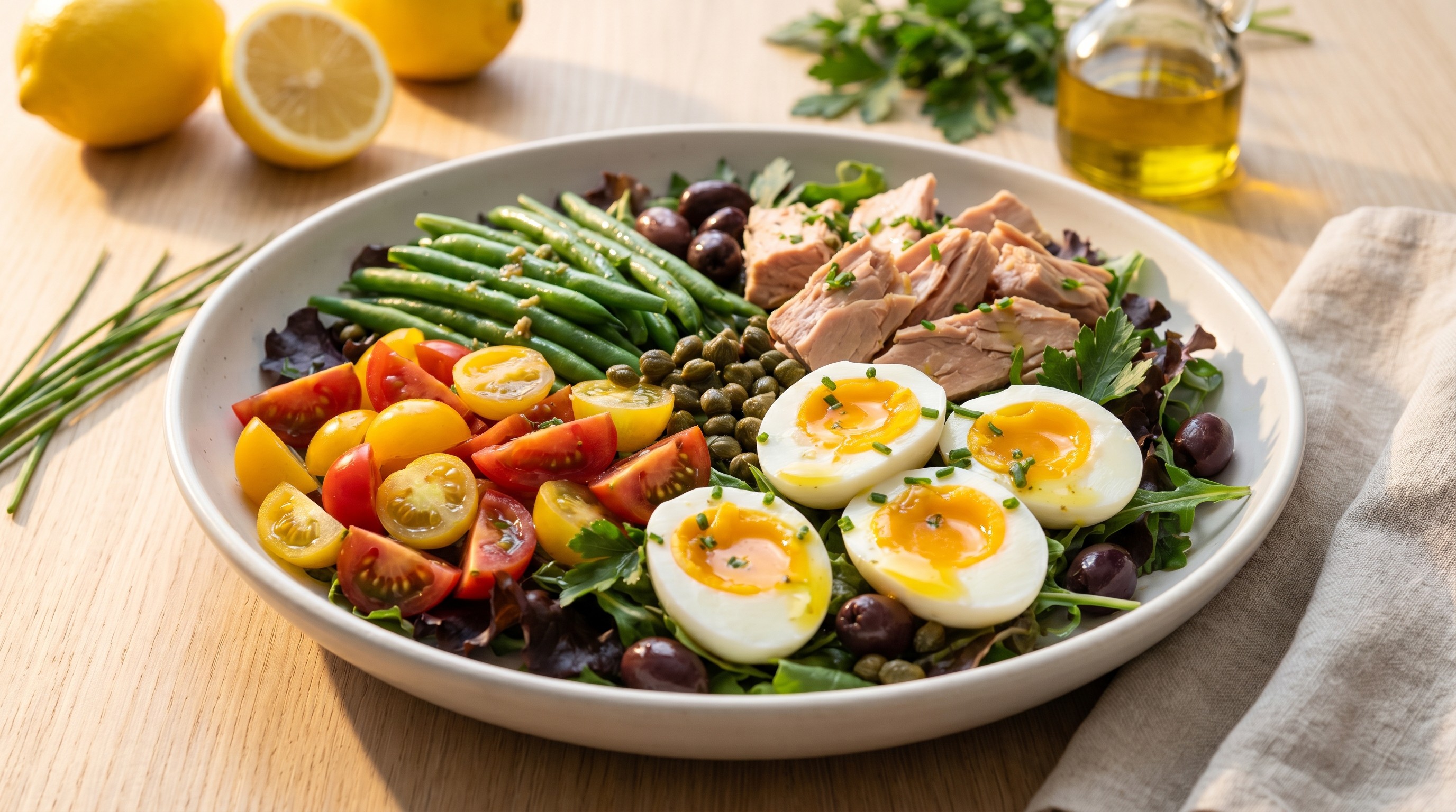 Niçoise-Style Salad with Tuna, Green Beans, and Soft-Boiled Eggs - Low Glycemic Recipe