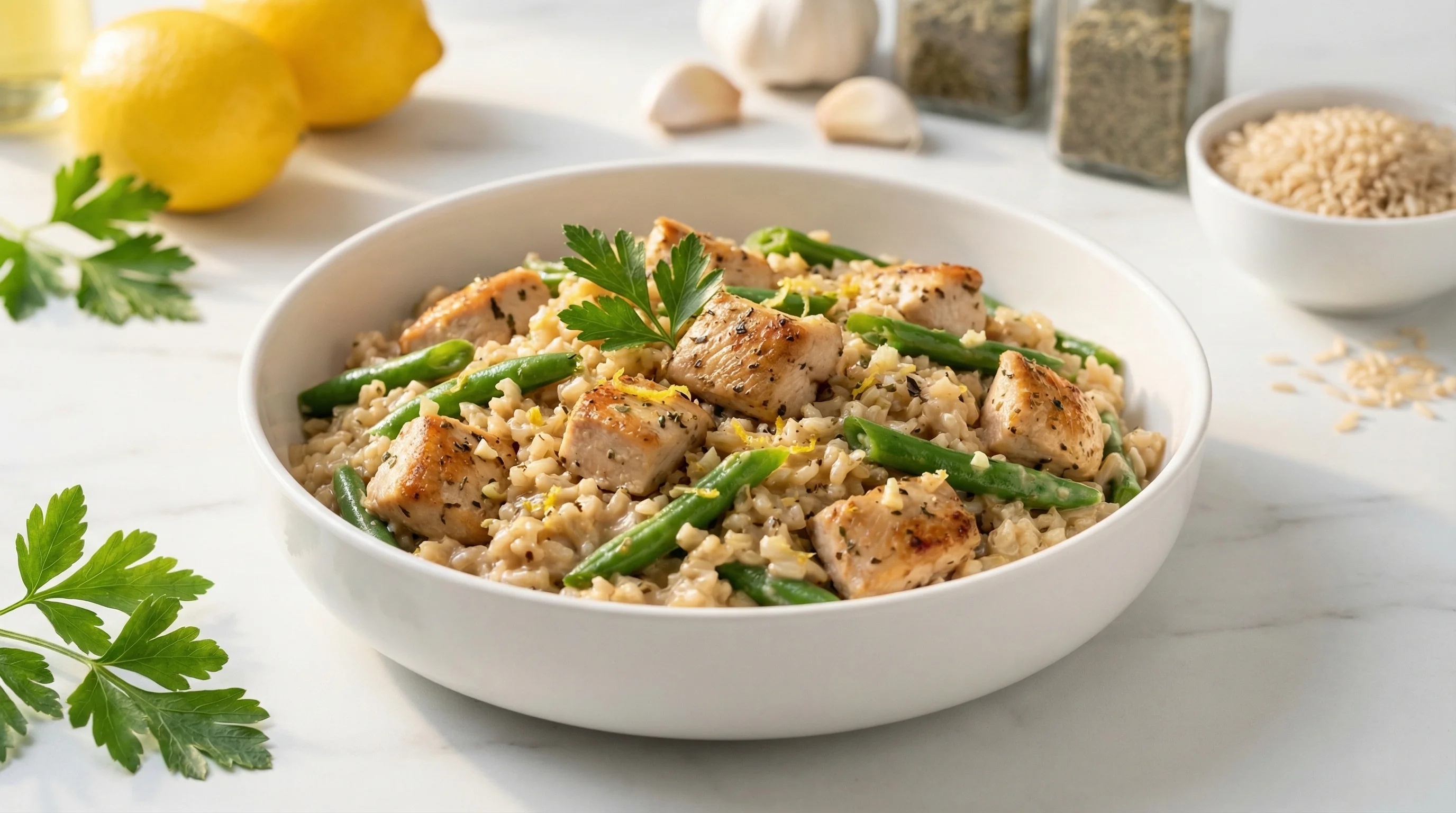 One-Pot Creamy Garlic Chicken & Brown Rice - Low Glycemic Recipe