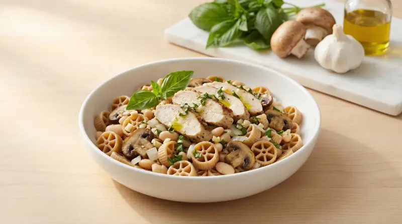 Low-Glycemic Grilled Chicken Pasta with White Beans and Mushrooms - Low Glycemic Recipe