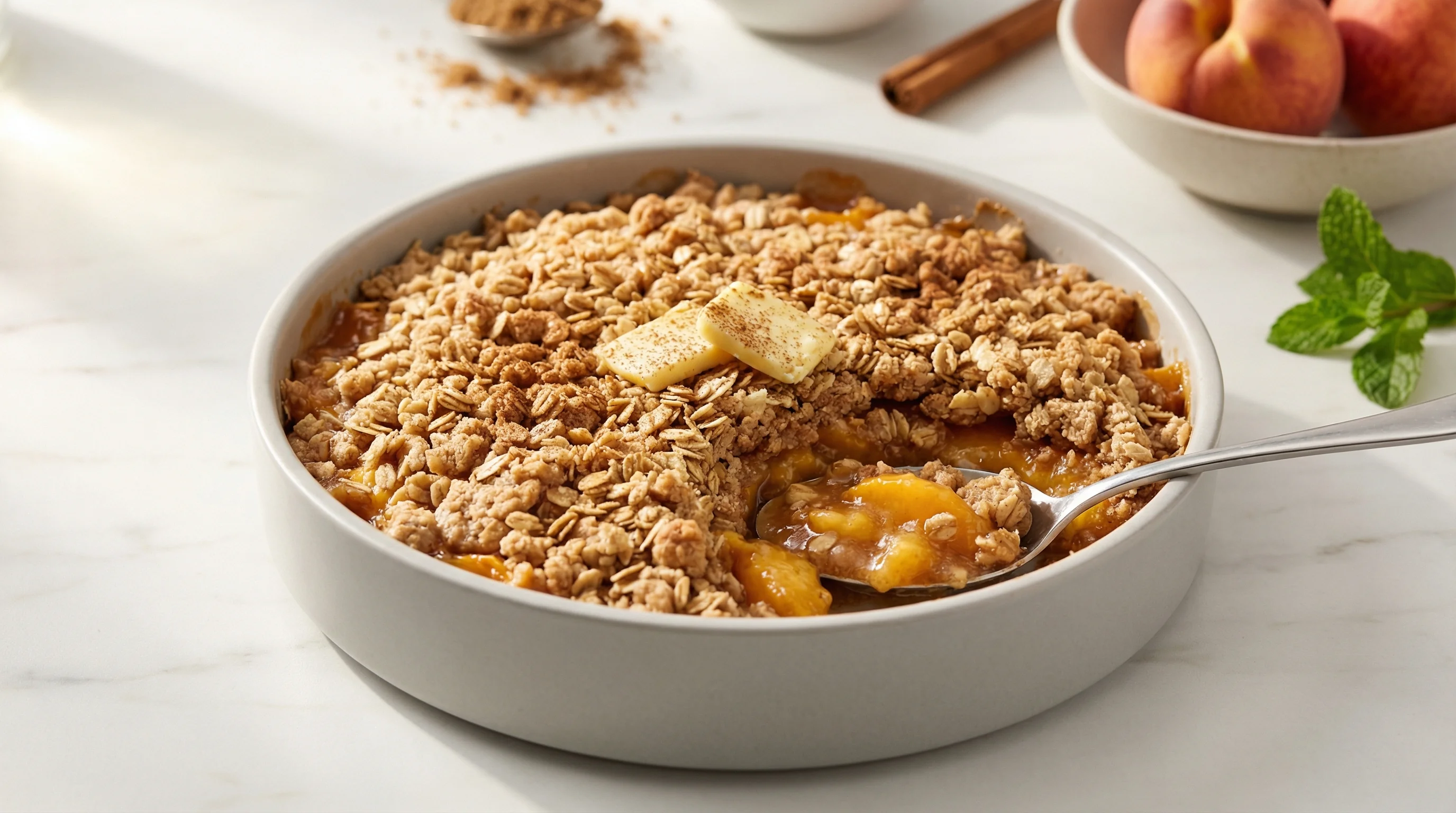 Low-Glycemic Peach Crumble with Whole Grain Topping - Low Glycemic Recipe