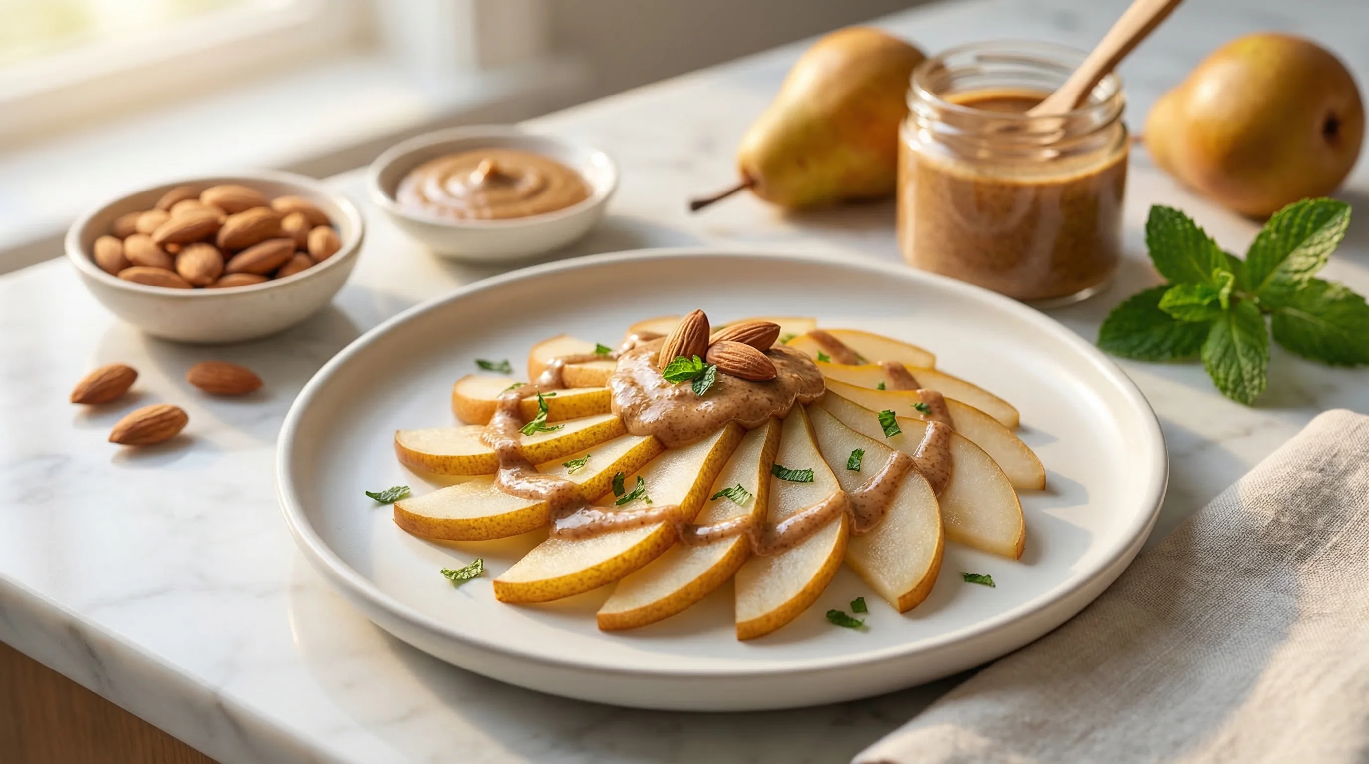 Pear Slices with Almond Butter - Low Glycemic Recipe