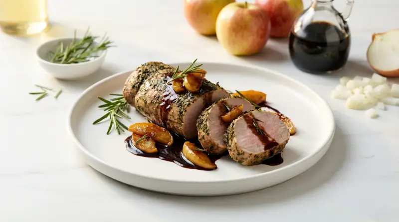 Herb-Roasted Pork Tenderloin with Caramelized Apple-Balsamic Reduction - Low Glycemic Recipe