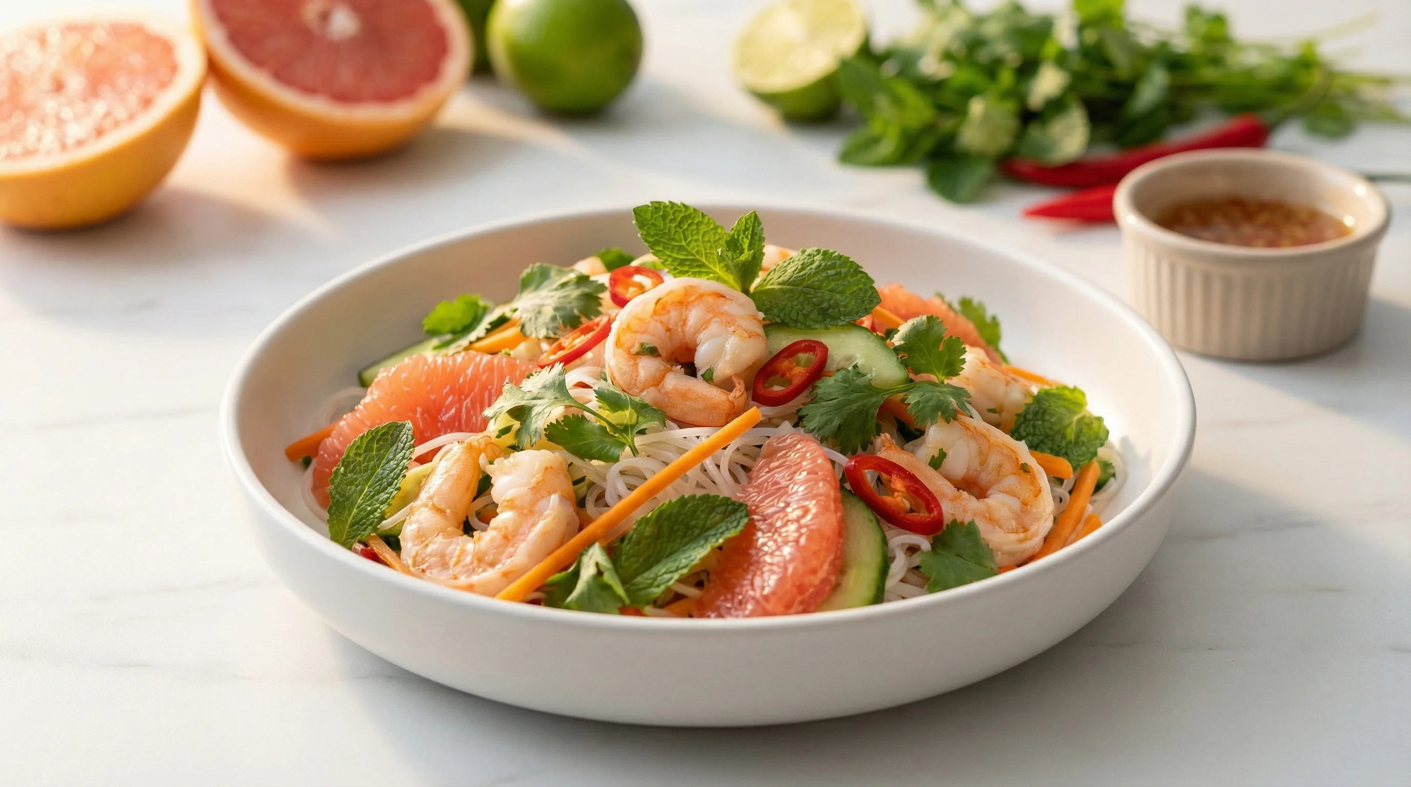 Vietnamese Prawn and Pink Grapefruit Noodle Salad - Low Glycemic Recipe