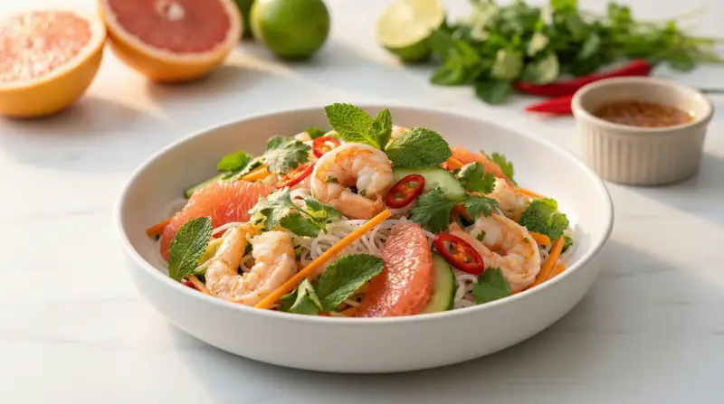Vietnamese Prawn and Pink Grapefruit Noodle Salad - Low Glycemic Recipe