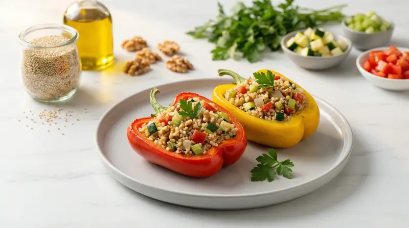 Mediterranean Quinoa-Stuffed Bell Peppers with Walnuts - Low Glycemic Recipe