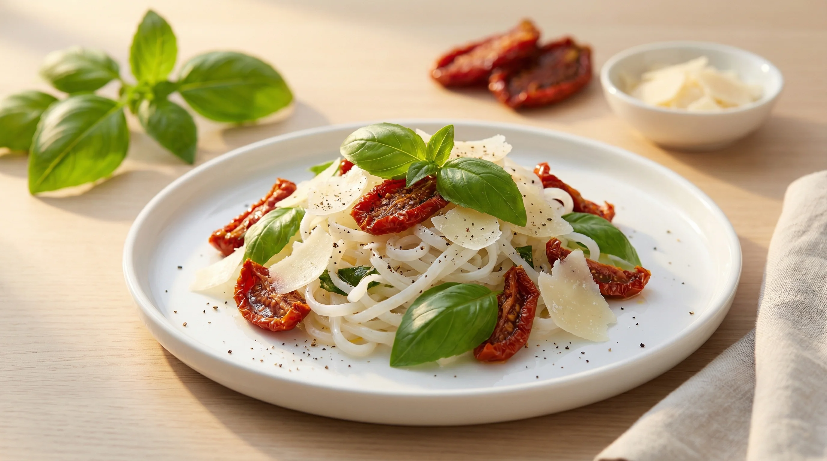 Low-GI Shirataki Noodles with Sun-Dried Tomatoes and Fresh Herbs - Low Glycemic Recipe