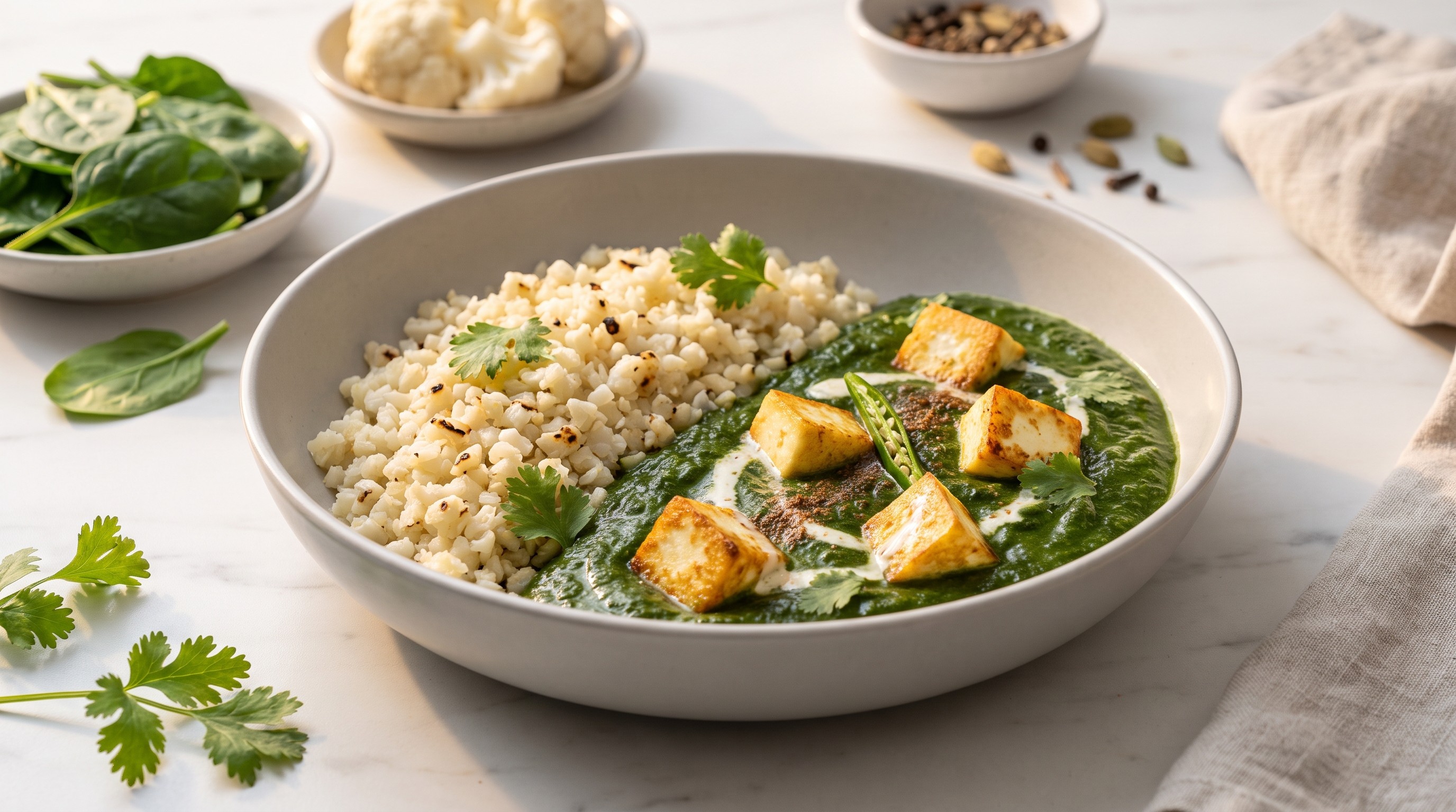Saag Paneer med blomkålris - lavglykemisk oppskrift