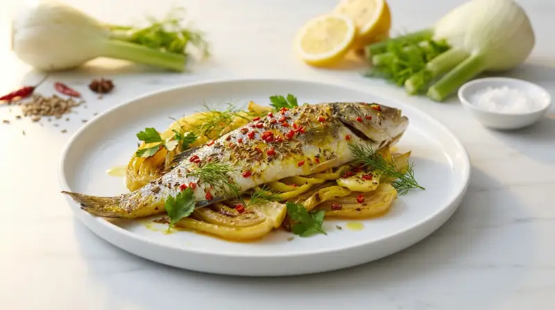 Spice-Crusted Sea Bass with Caramelized Fennel - Low Glycemic Recipe