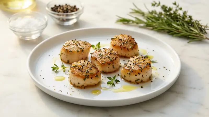 Herb-Crusted Seared Scallops with Mediterranean Aromatics - Low Glycemic Recipe