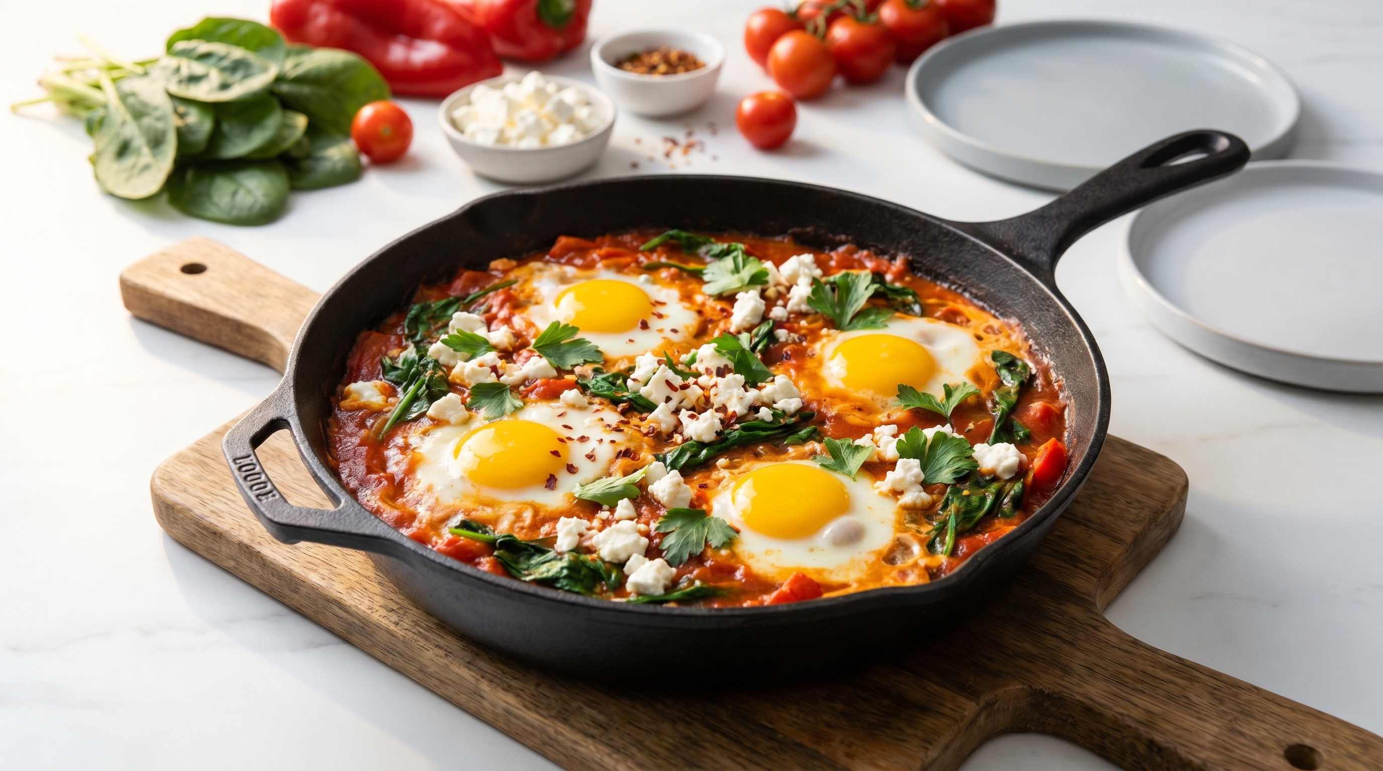 Shakshuka med fetaost og spinat – oppskrift med lav glykemisk indeks
