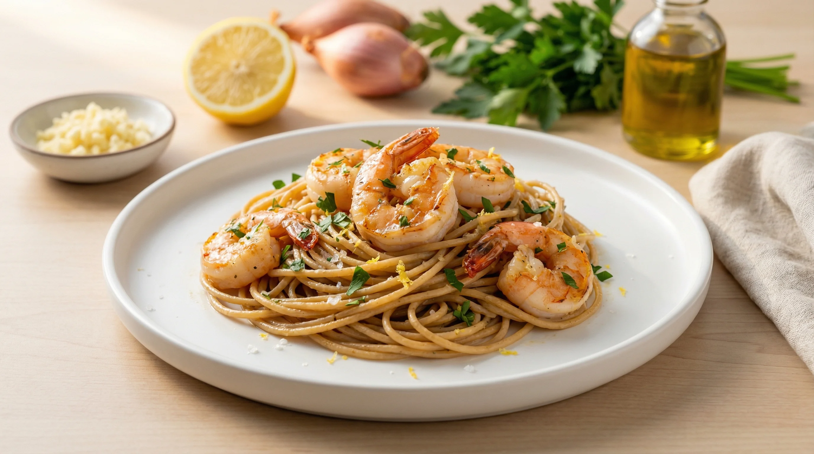 Mediterranean Shrimp Scampi with Whole Wheat Pasta - Low Glycemic Recipe