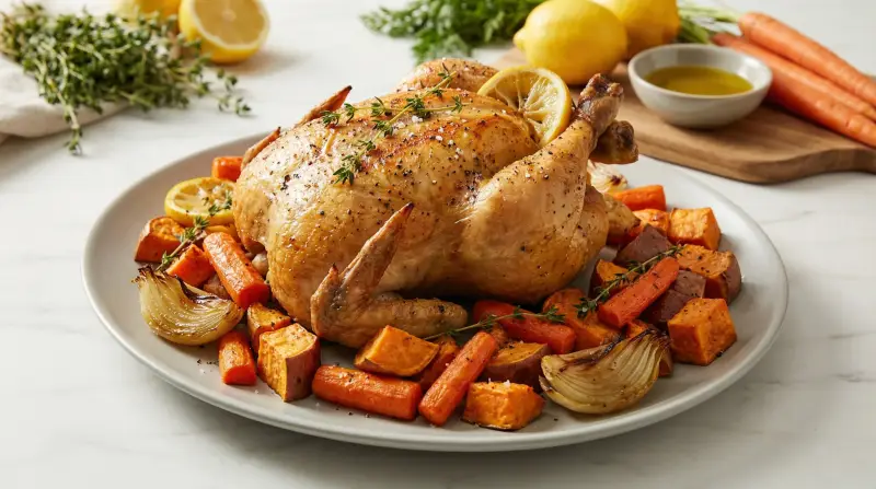 Herb-Roasted Chicken with Low-Glycemic Root Vegetables - Low Glycemic Recipe