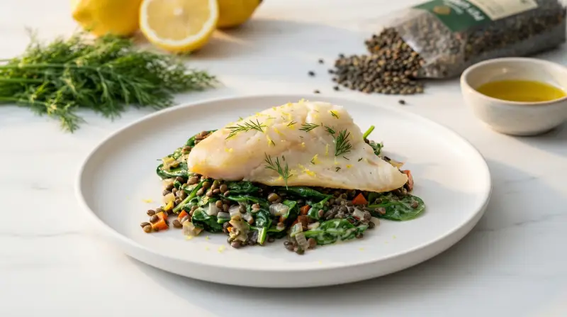 Smoked Haddock with Lemon-Dill Puy Lentils - Low Glycemic Recipe