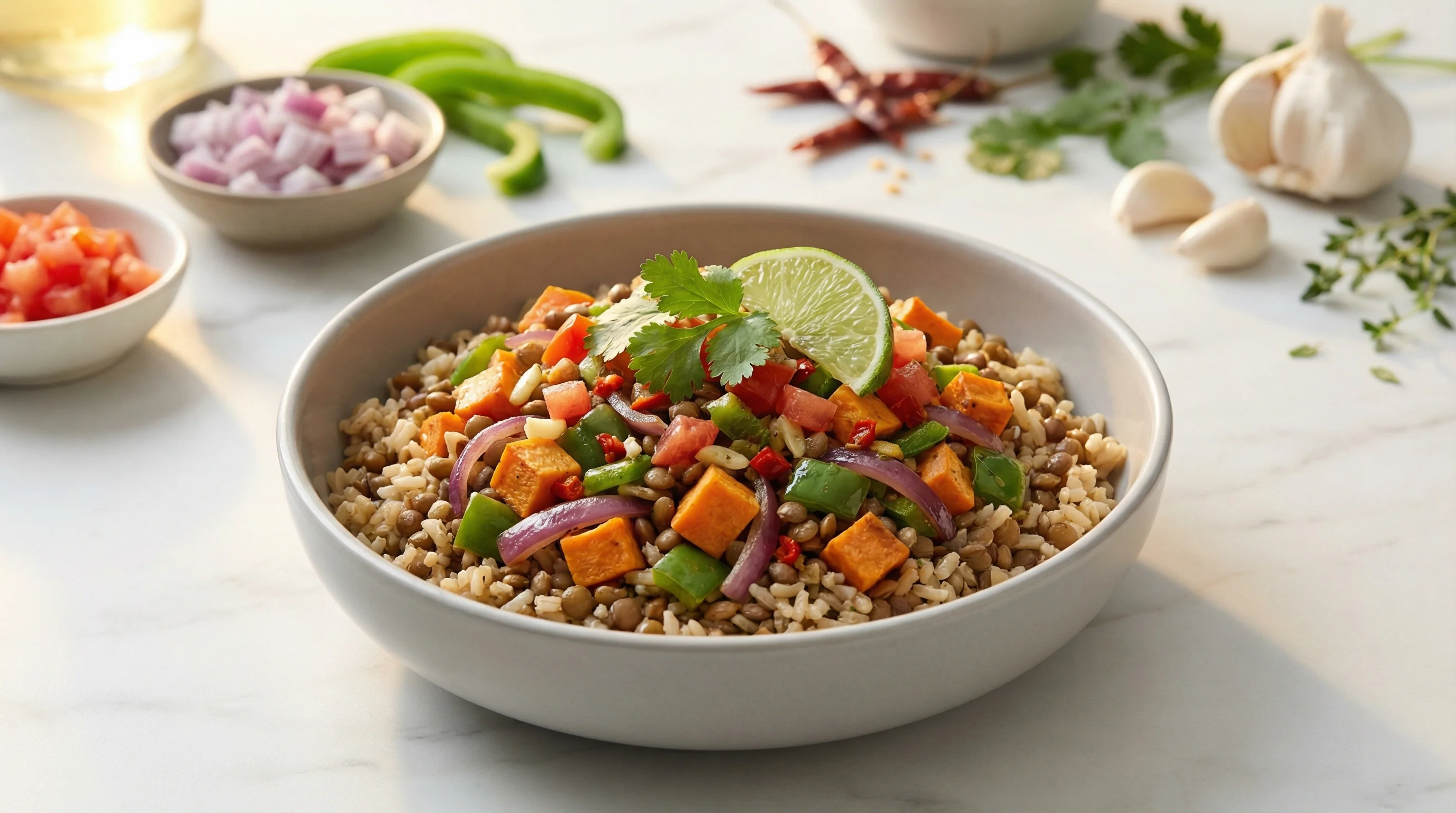 Blood Sugar-Friendly Southwestern Veggie & Lentil Bowl - Low Glycemic Recipe