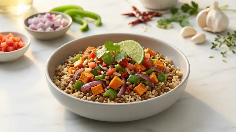 Blood Sugar-Friendly Southwestern Veggie & Lentil Bowl - Low Glycemic Recipe