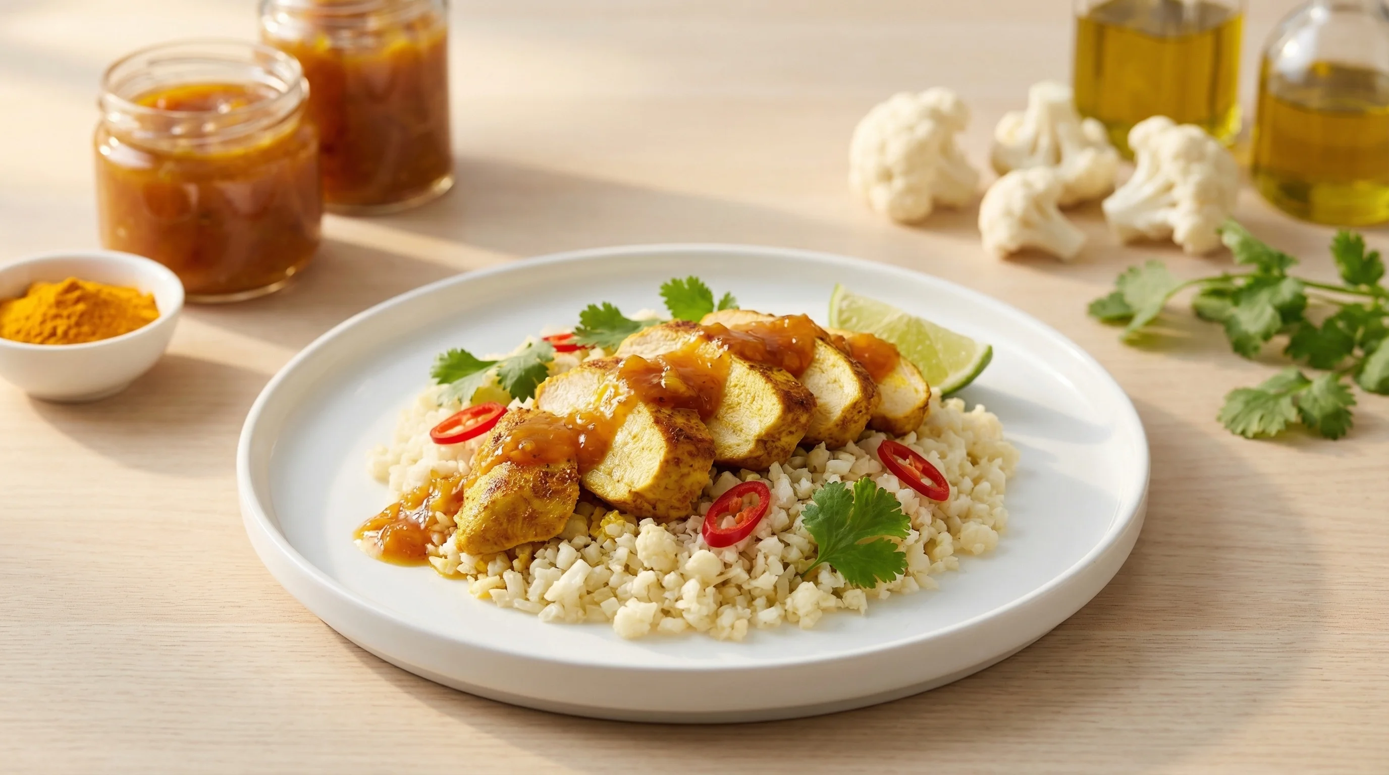 Spicy Chicken with Cauliflower Rice - Low Glycemic Recipe