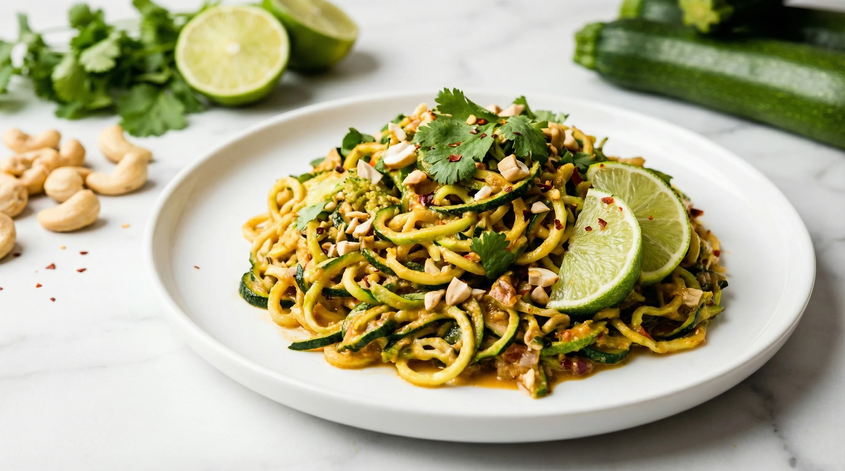 Low-Glycemic Cashew Satay Zucchini Noodle Stir-Fry - Low Glycemic Recipe