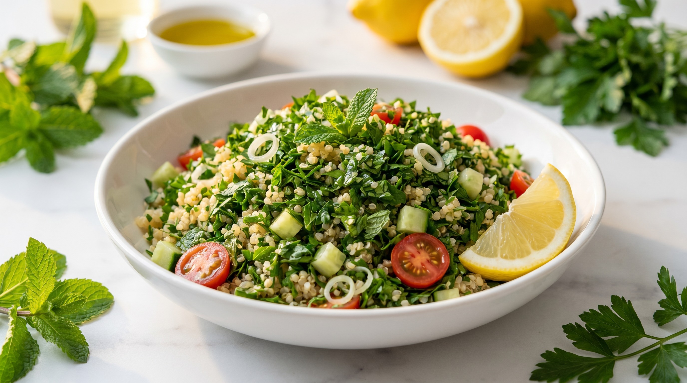 Spring Quinoa Tabbouleh with Cucumber and Mint - Low Glycemic Recipe