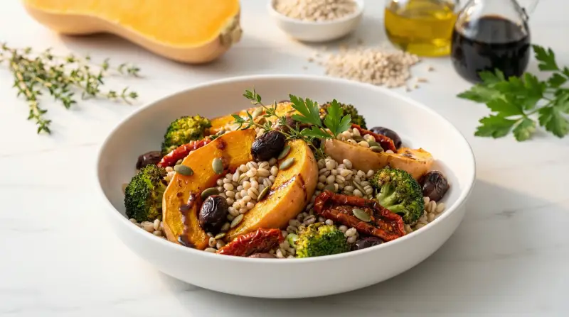 Roasted Butternut Squash and Pearl Barley Salad with Balsamic Dressing - Low Glycemic Recipe