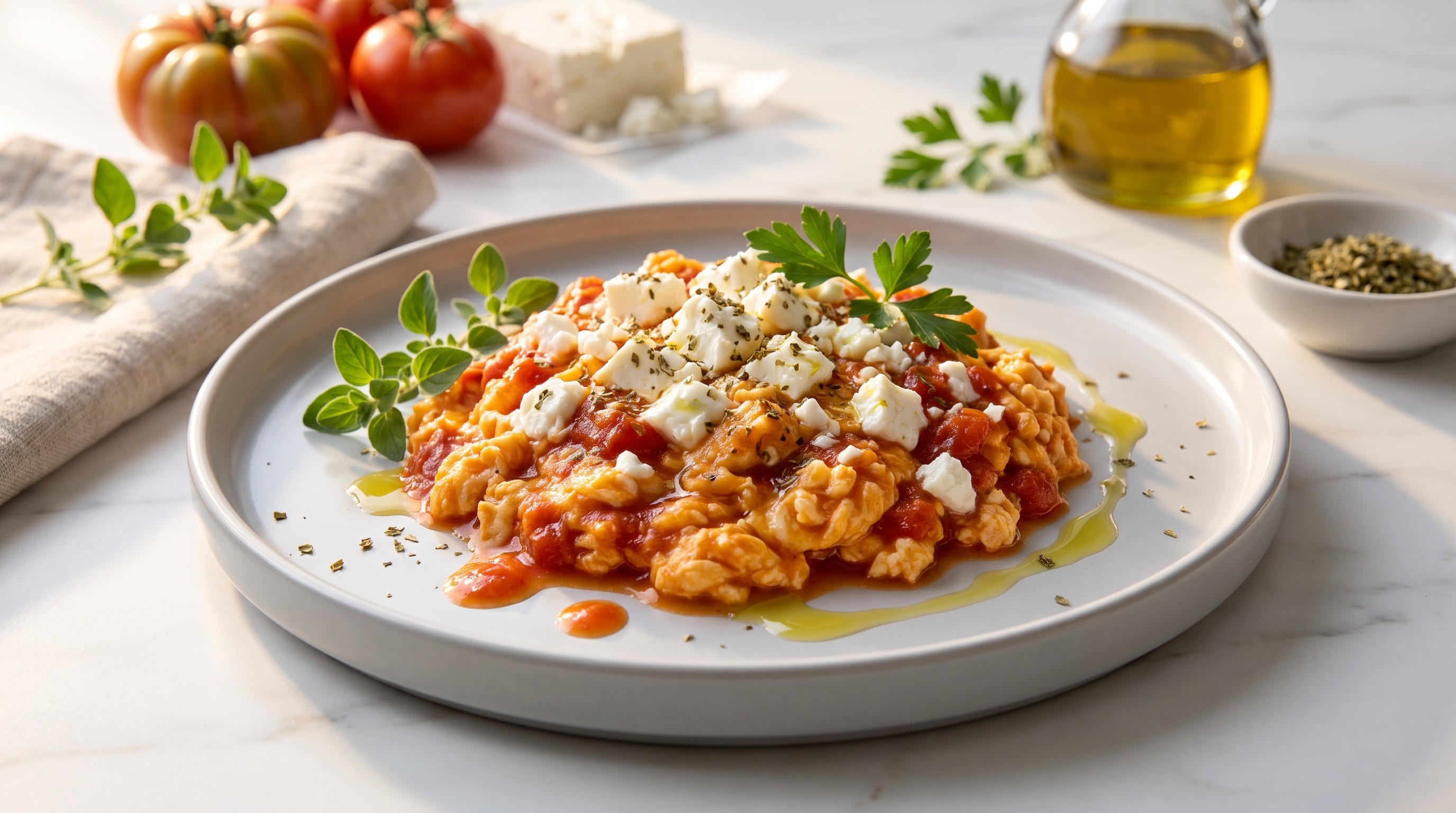 Strapatsada (Ovos Mexidos Gregos com Tomate e Queijo Feta) - Receita de Baixo Índice Glicêmico