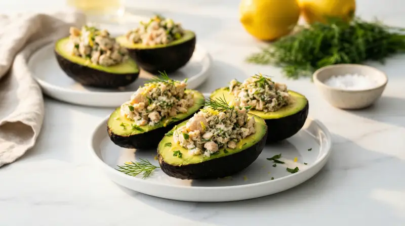 Low-Glycemic Salmon-Stuffed Avocados with Fresh Herbs - Low Glycemic Recipe