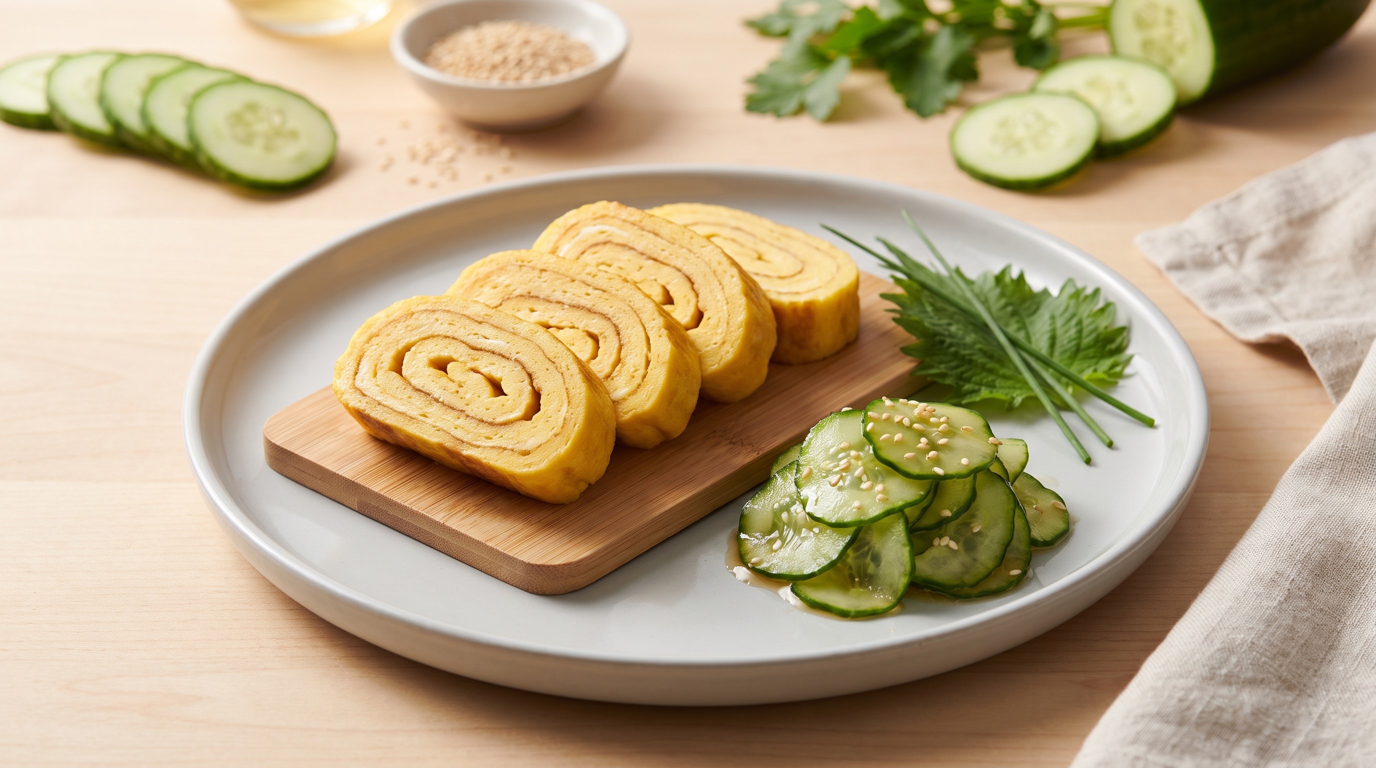 Tamagoyaki Sem Açúcar com Sunomono de Pepino - Receita de Baixo Índice Glicêmico