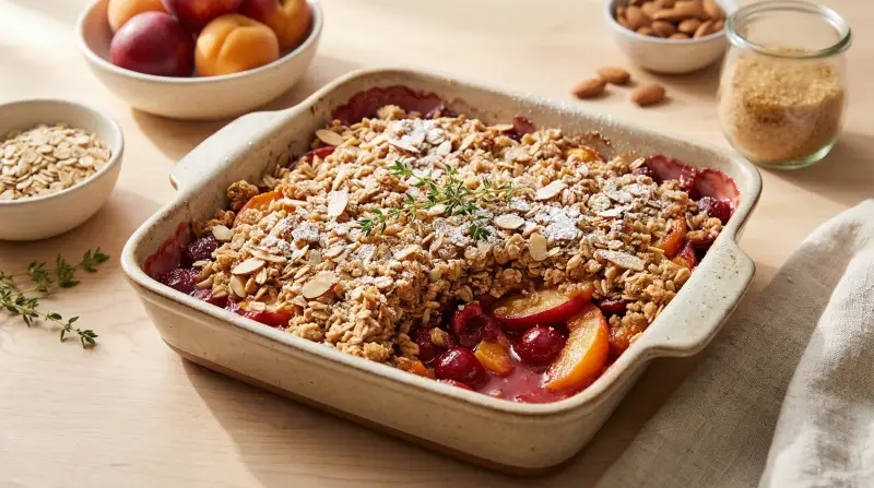 Low-Glycemic Summer Stone Fruit Crisp with Oat-Almond Topping - Low Glycemic Recipe