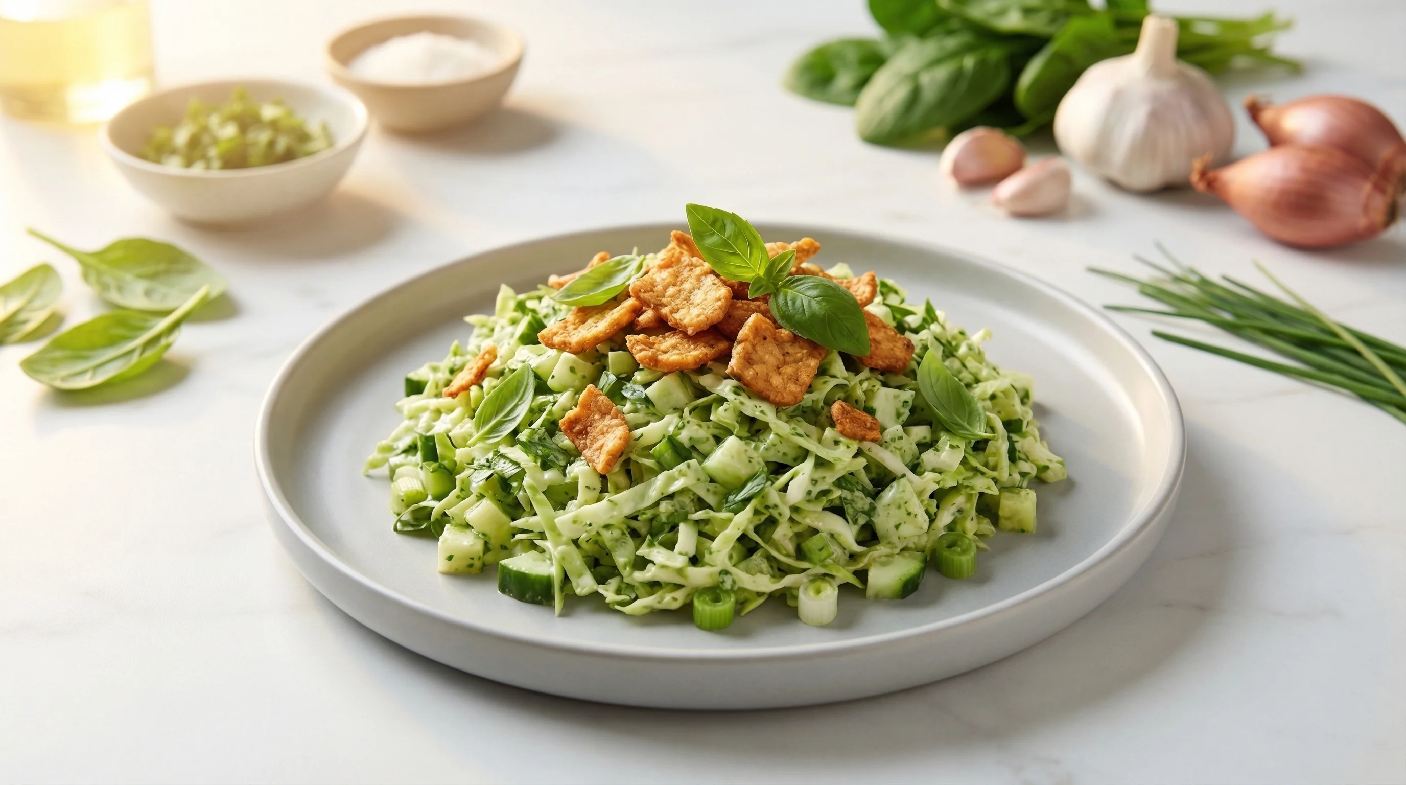 Low-Glycemic Green Goddess Salad with Protein Crisps - Low Glycemic Recipe