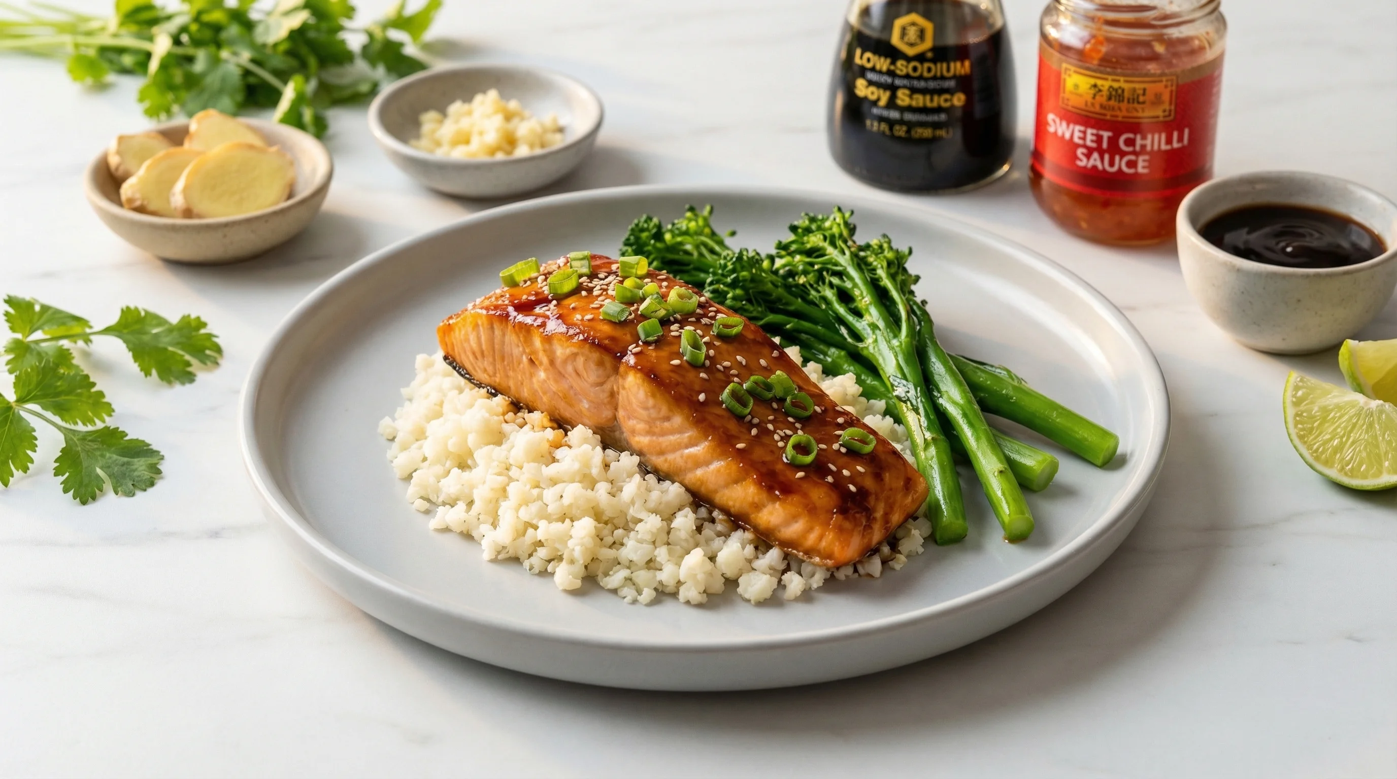 Sweet Chilli Glazed Salmon with Cauliflower Rice - Low Glycemic Recipe