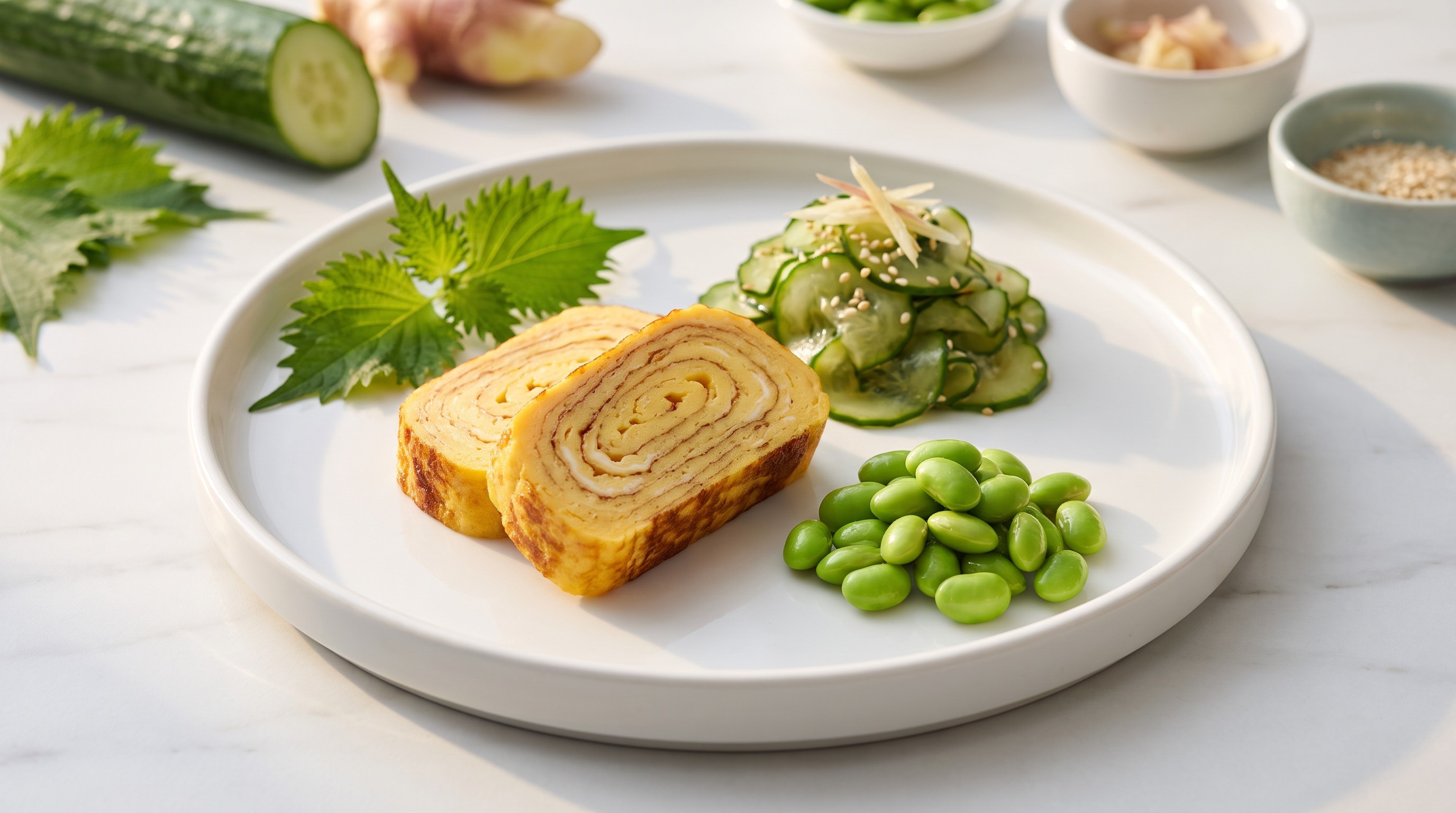 Prato de Almoço Tamagoyaki com Sunomono de Pepino - Receita de Baixo Índice Glicêmico