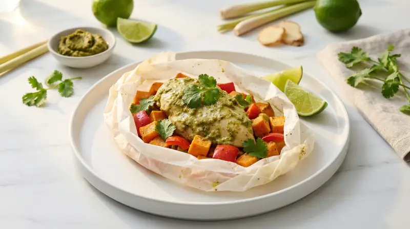 Low-GI Thai Green Curry Chicken & Sweet Potato Parcels - Low Glycemic Recipe