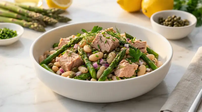 Mediterranean Tuna and White Bean Salad with Spring Asparagus - Low Glycemic Recipe