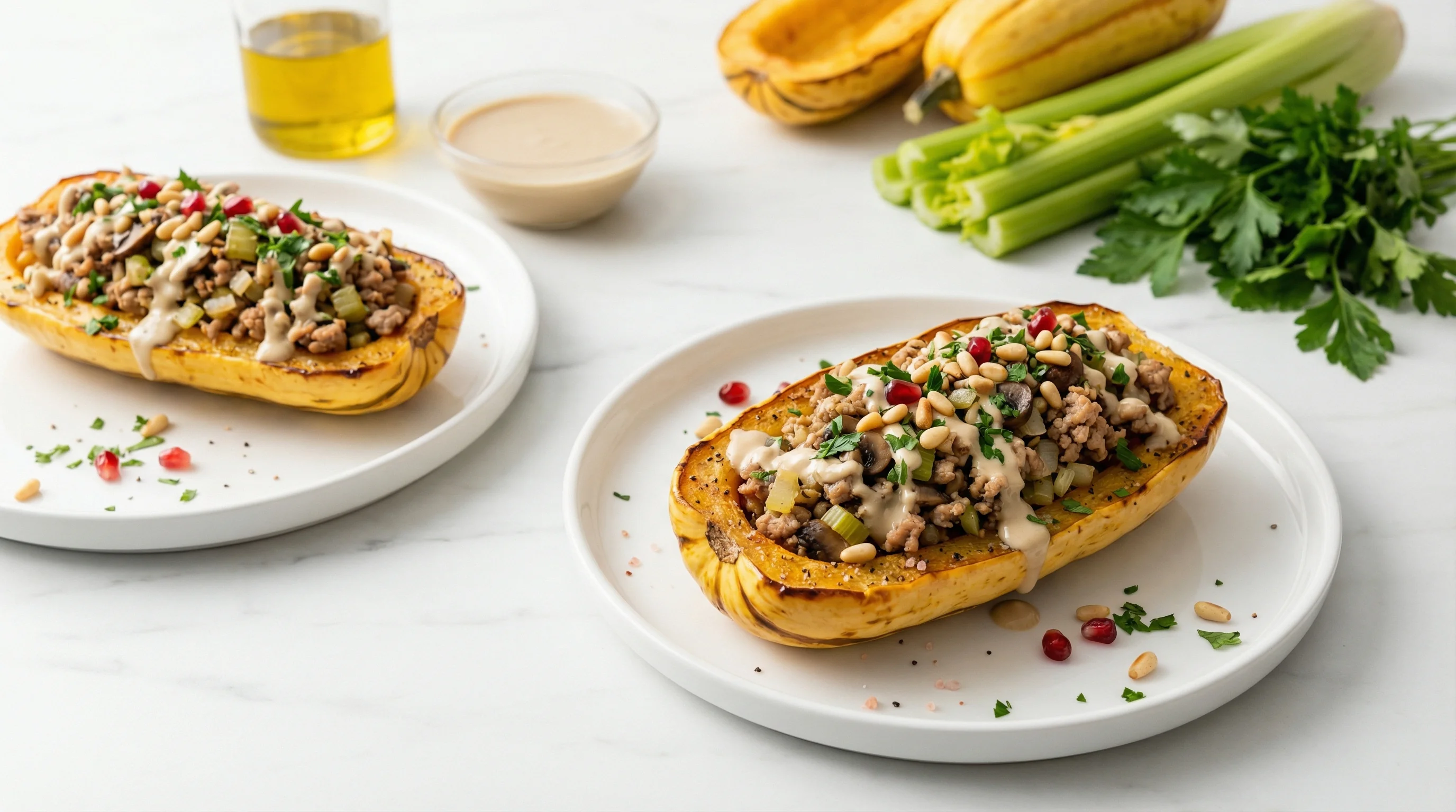 Low-Glycemic Turkey-Stuffed Delicata Squash with Tahini - Low Glycemic Recipe
