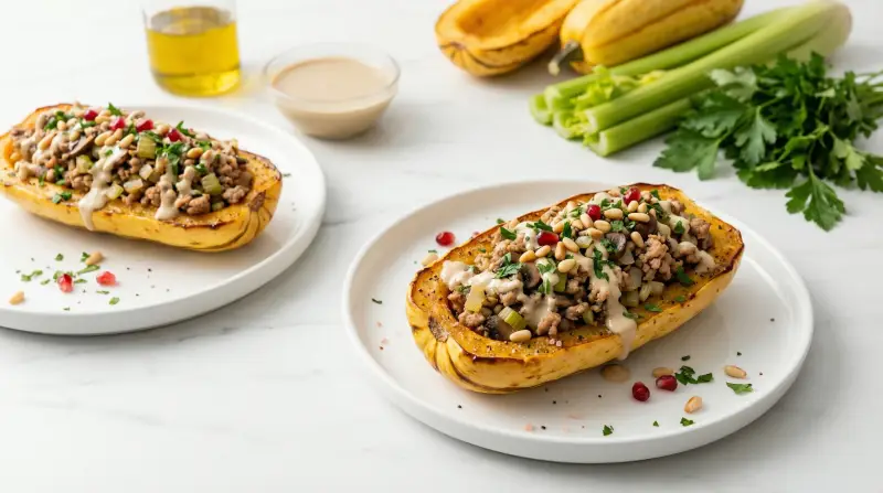 Low-Glycemic Turkey-Stuffed Delicata Squash with Tahini - Low Glycemic Recipe