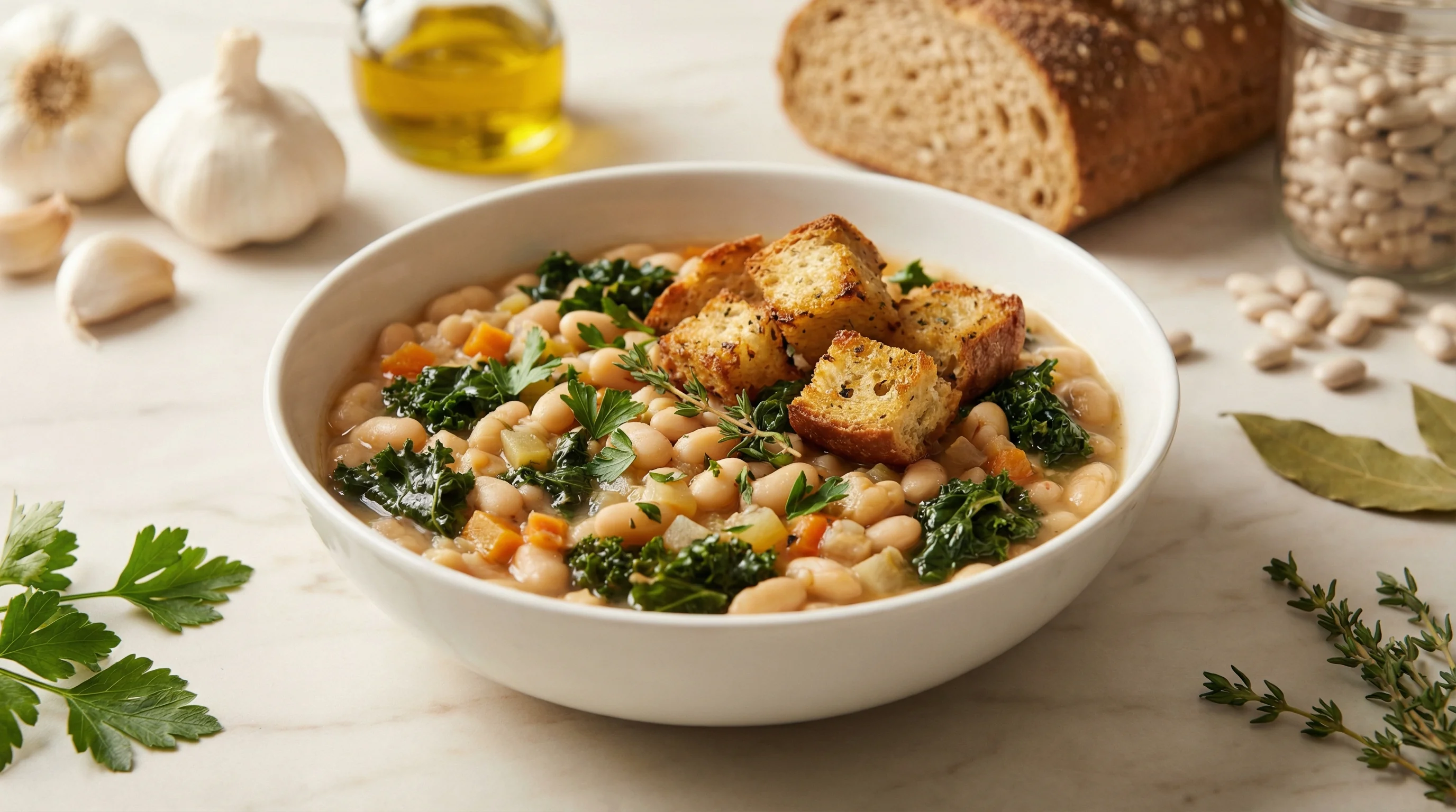Tuscan White Bean Stew with Garlic Croutons - Low Glycemic Recipe